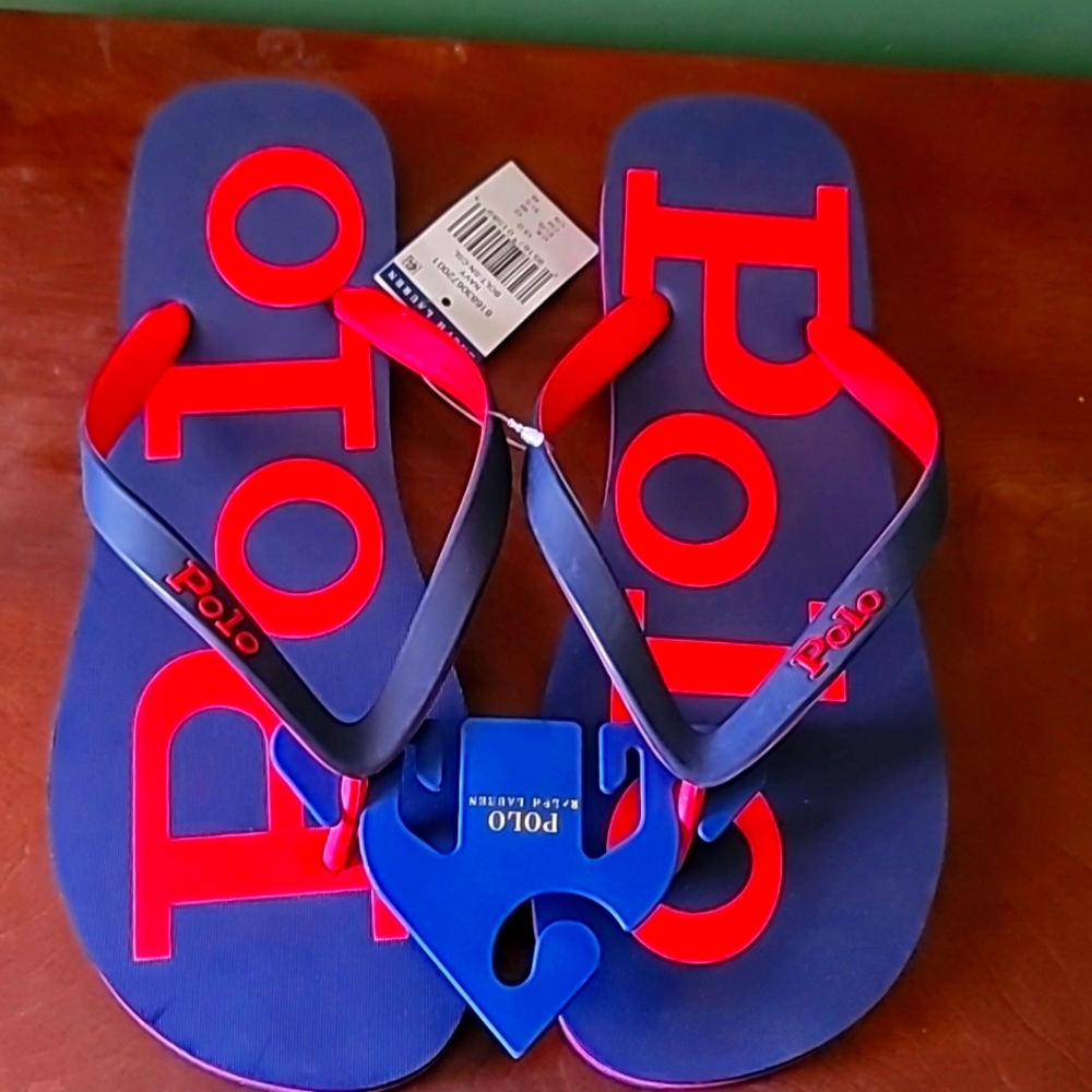 Polo Ralph Lauren Mens Flip Flops Size 13 New Red and Blue